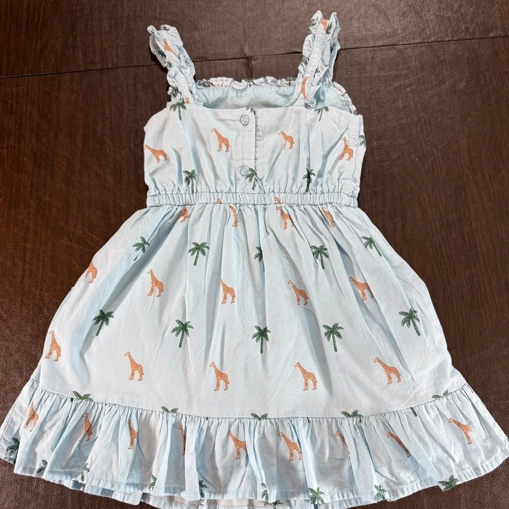 Janie and Jack Blue Ruffle Palm Tree Giraffe Dress Sz 4